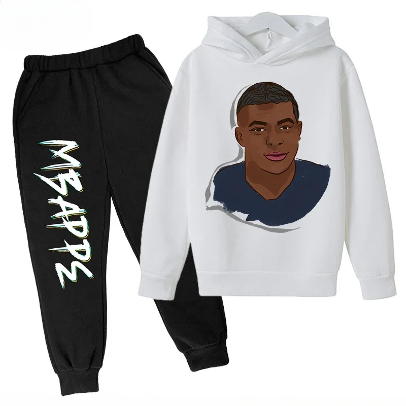 Set di felpe con cappuccio per bambini stampate Mbappe primaverili e autunnali Set di abbigliamento sportivo in 2 pezzi per ragazzi e ragazze Abbigliamento per bambini