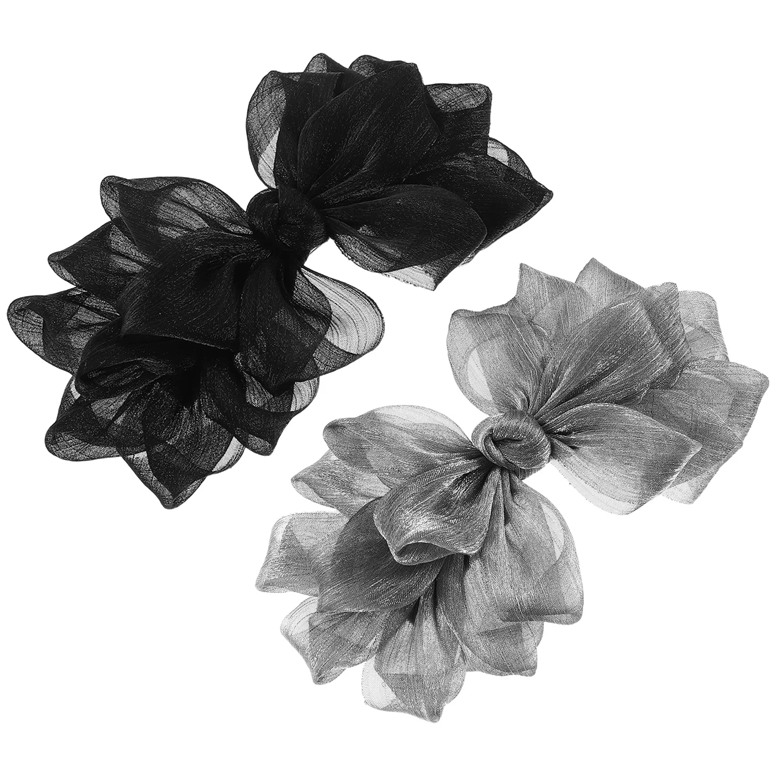 2개입 공주 스타일 헤어 클립 우아한 오간자 리본 바레트 신부 웨딩 헤어 액세서리 파티 프로모션 브라이드메이드 포니테일