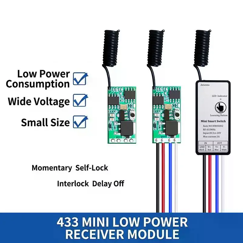 433MHz Universal Wireless RF Remote Control Switch DC 3.6-24V Mini Relay for Various Low Voltage Electric Device Control