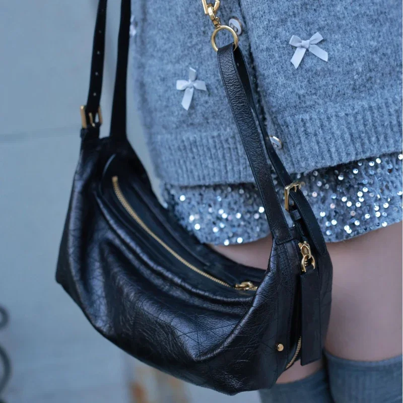 

2025 Luxury Design Pleated Cowhide Shoulder Bags Women Casual Fashion Soft Tote Bag Elegant Commute Handbag Crossbody Bag Female