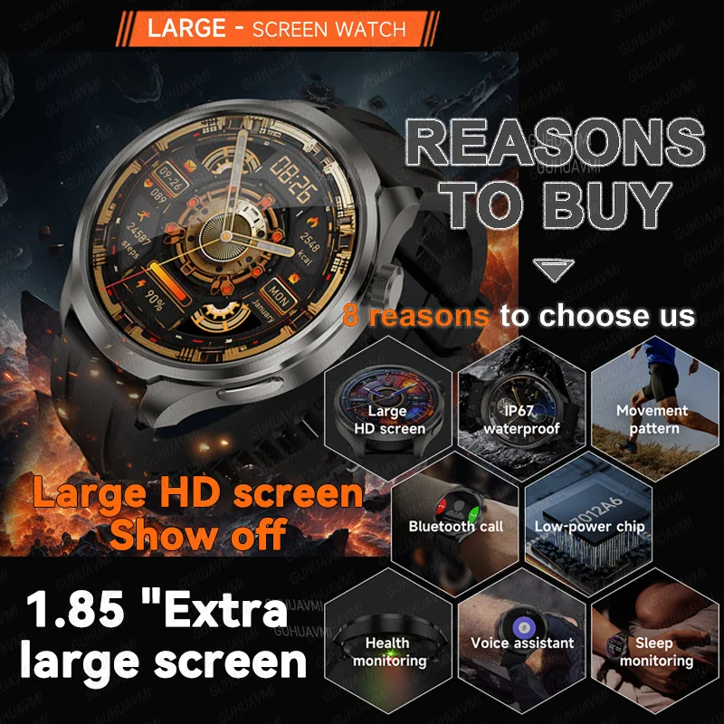 1.85 inch AMOLED HD Screen Sports Smart Watch Men Outdoor GPS Compass Altimeter IP68 Waterproof BT Call Smart Watches 2025 New