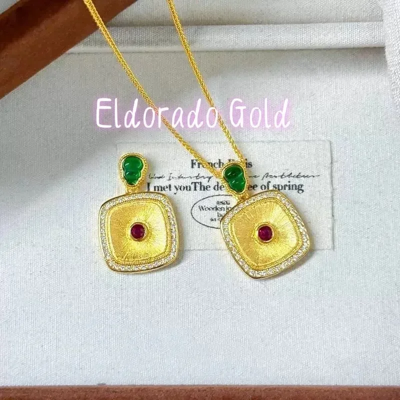 Eldorado Gold  Eldorado Gold  Eldorado Eldorado Luxury 24K 9999 Pure Real Gold Women's Point Drill And Wire-drawing Square Inlai