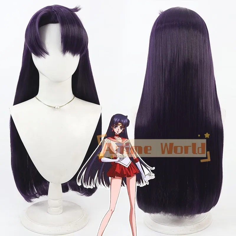 

Anime Sailor Mars Hino Rei Cosplay Wig 70CM Long Straight Dark Purple Heat Resistant Synthetic Hair
