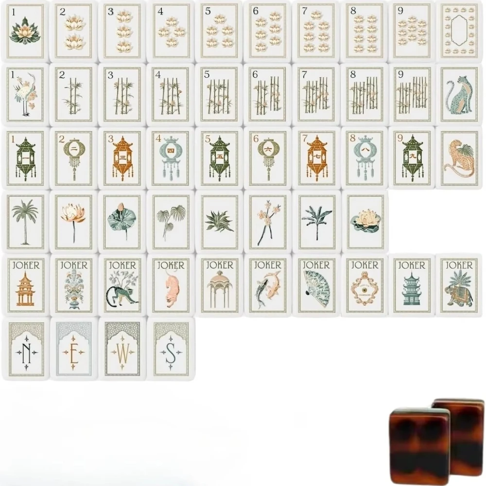 4 Layer Mahjong Tiles, 160 Pcs Premium Acrylic American Set  Clear Engraved Western Game with Dice for Home Travel Social Gather