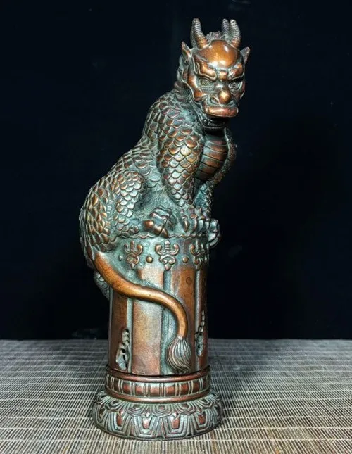 10.2'' Old Chinese Dynasty Bronze Fengshui dragon pixiu beast Statue
