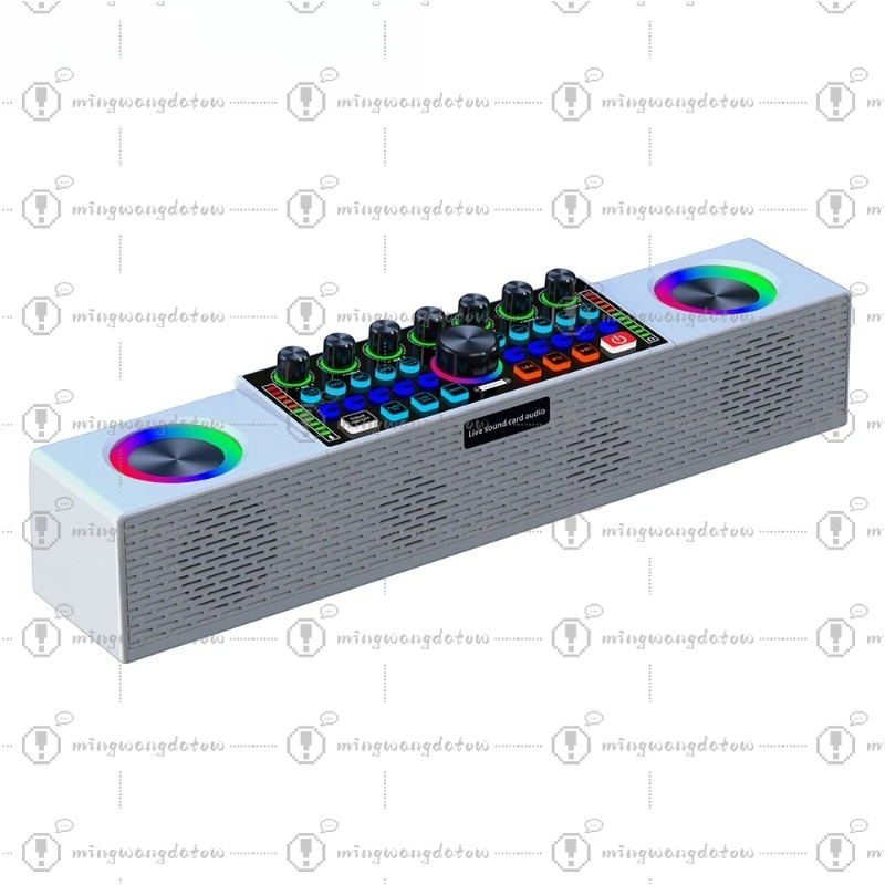 SY8 Black/White Sound Card and Speaker All-in-One, Wireless Microphone Set, Full Set of Live Streaming Equipment, KTV