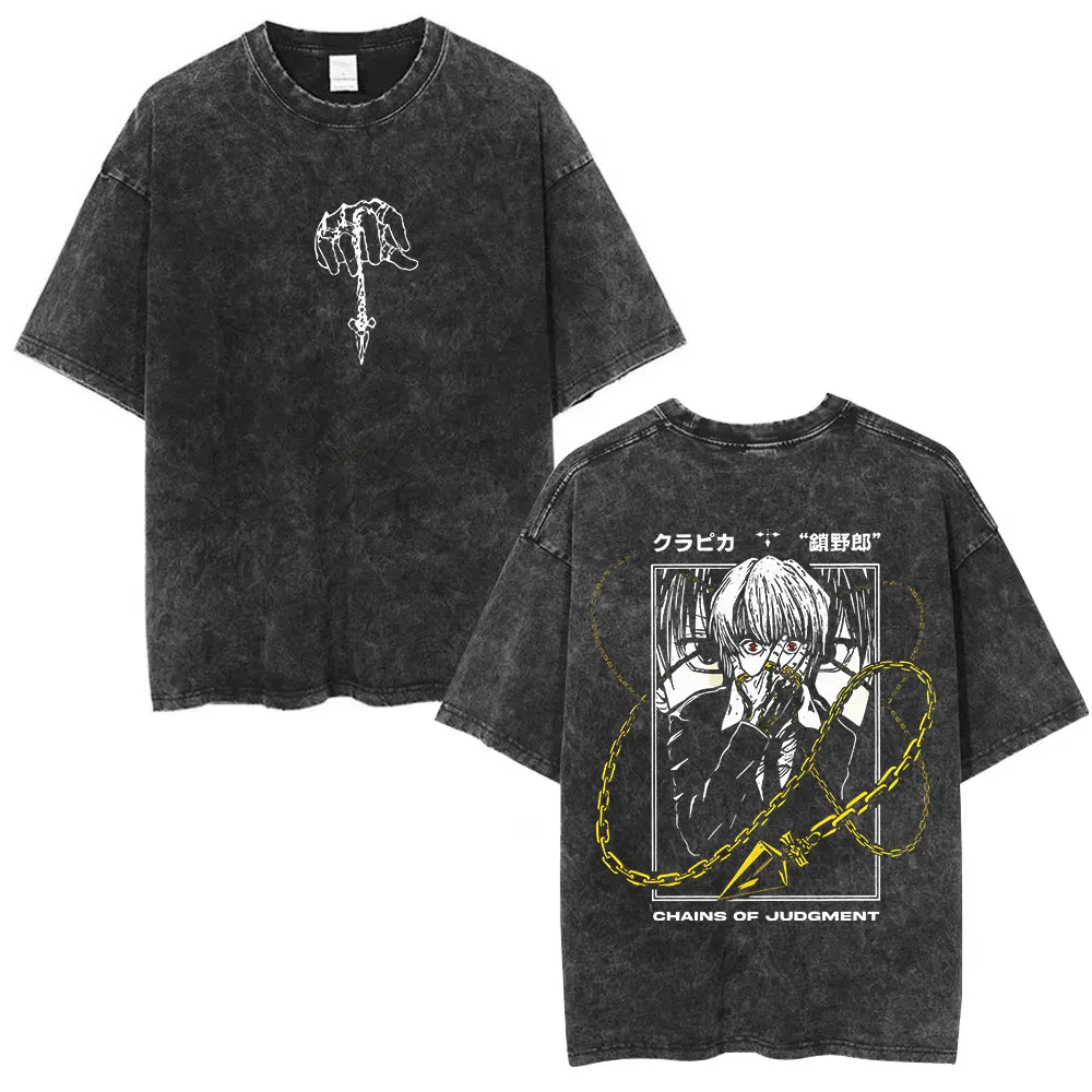 Washed Vintage Anime Hunter X Hunter T-shirt Phantom Troupe Spider Chrollo Lucilfer Merch T Shirt Men Retro Oversized T-shirts view 3