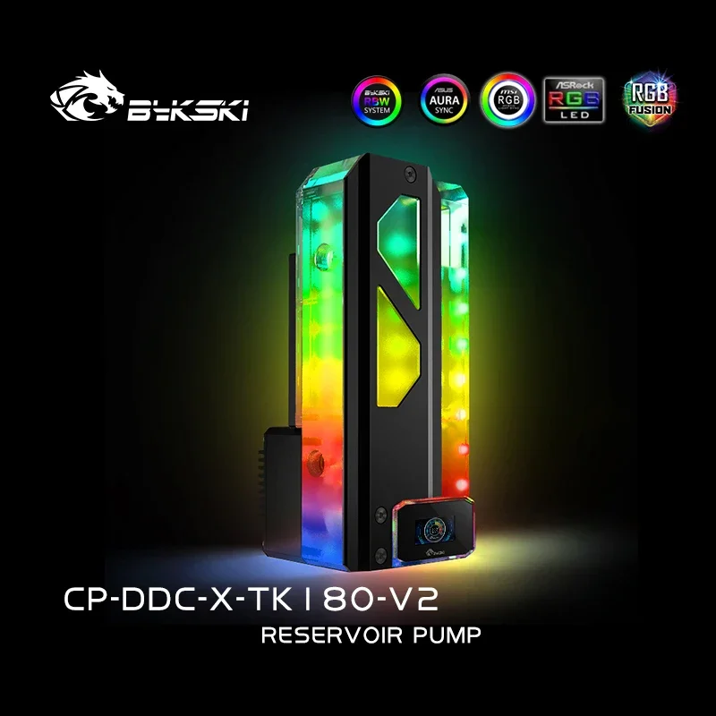 Bykski Square AIO Water Pump RGB, DDC Pump Box+Reservoir Combo, 180mm/220mm Res PWM 5V/12V M/B SYNC, CP-DDC-X-TK180-V2