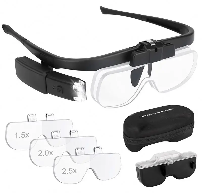 

1.5x-4.5x Headband Magnifying Glass with Led Light for Close Work Reading Magnifier Glasses Rechargeable Hands Free