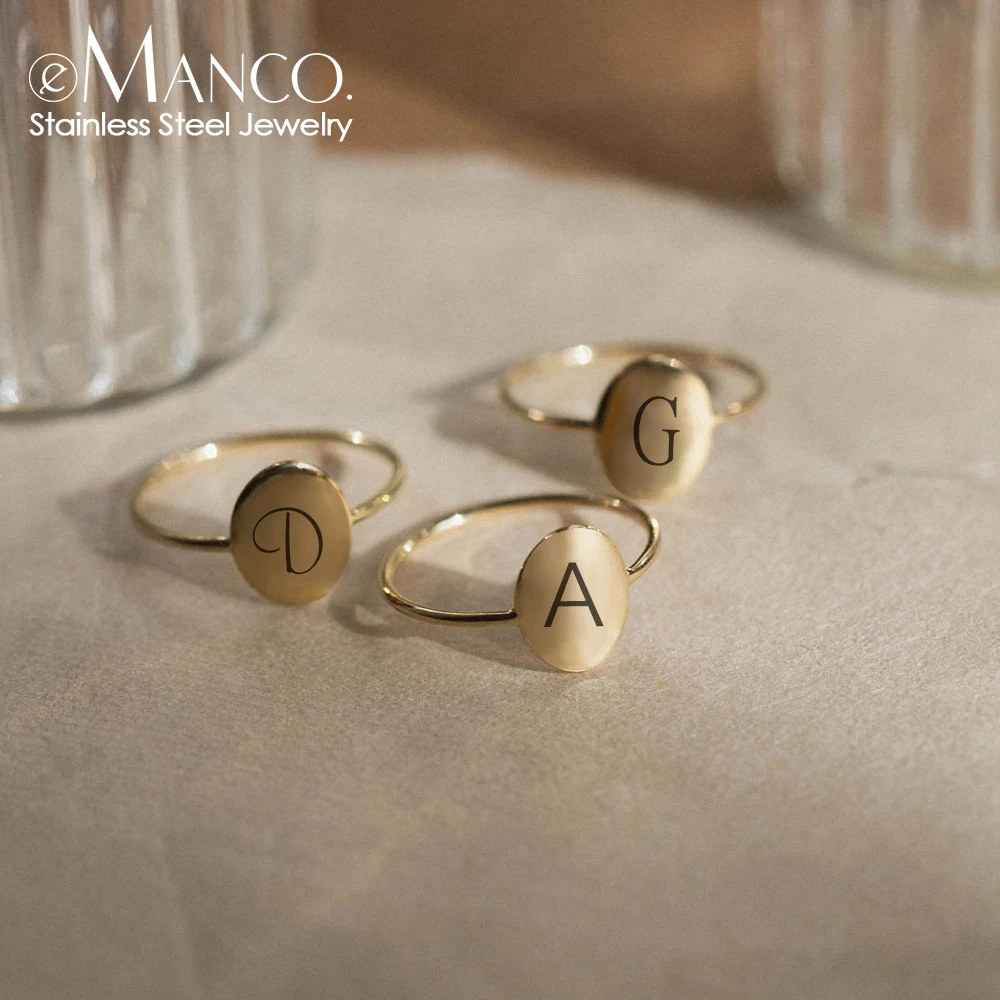 eManco  Initial Constellation oval Ring Women Gold Color Stainless Steel Ring Minimalist  finger Jewelry for Women