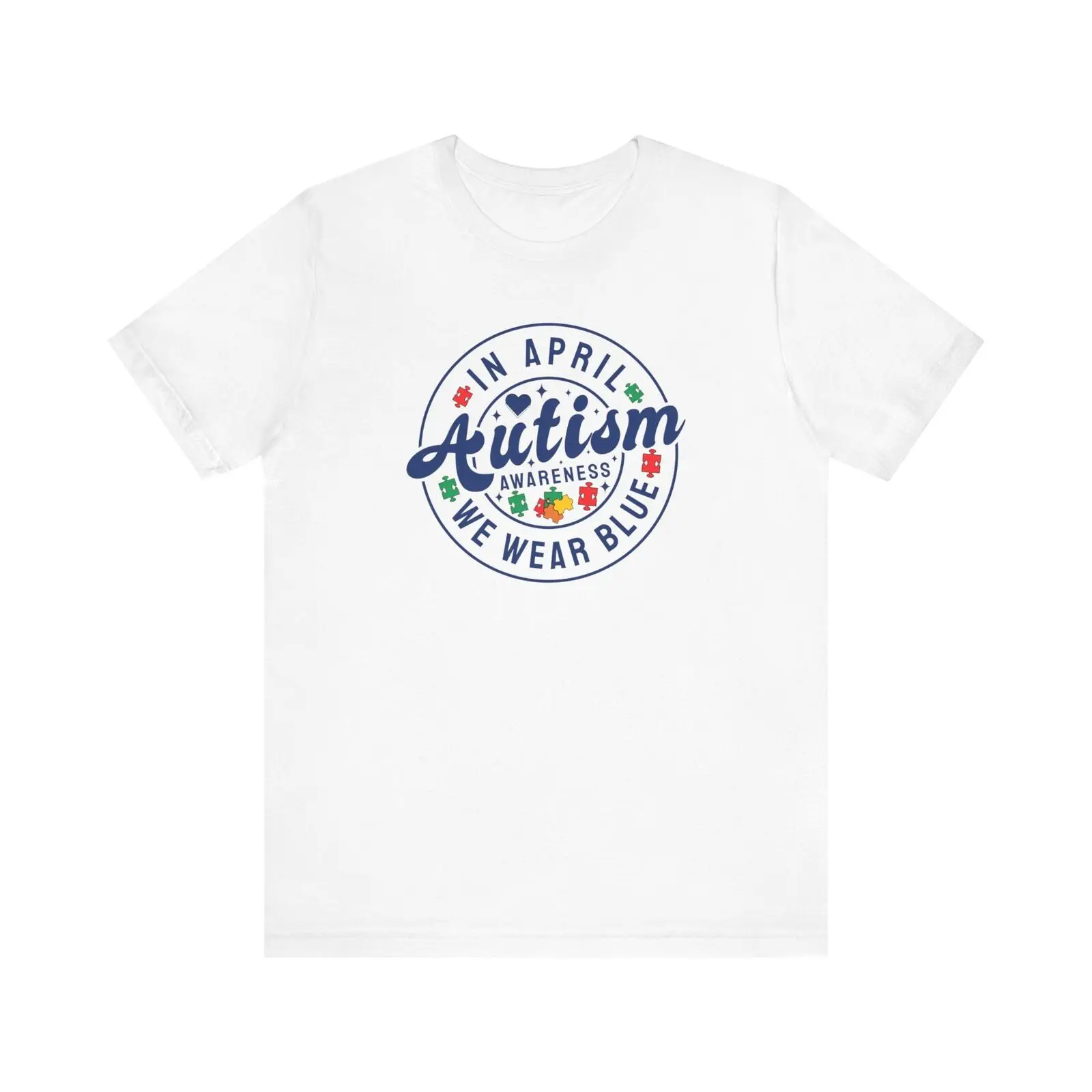 

Bella Canvas 3001, Unisex, White, Autism Awareness Shirt, In April We Wear Blue