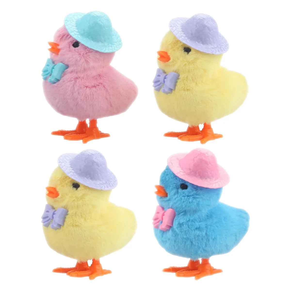 4Pack Easter Jumping Wind Up Plush Toys for Toddlers Kids,Hopping for Easter Chicken in Hat