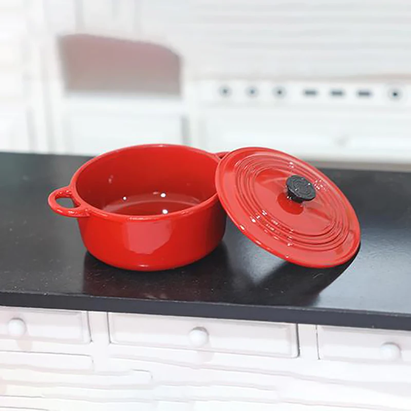 Dollhouse Miniature Pot Boiler Pan With Lid Kettle Kitchen Utensil Cooking Ware For Doll House Decor Kids Pretend Play Toys