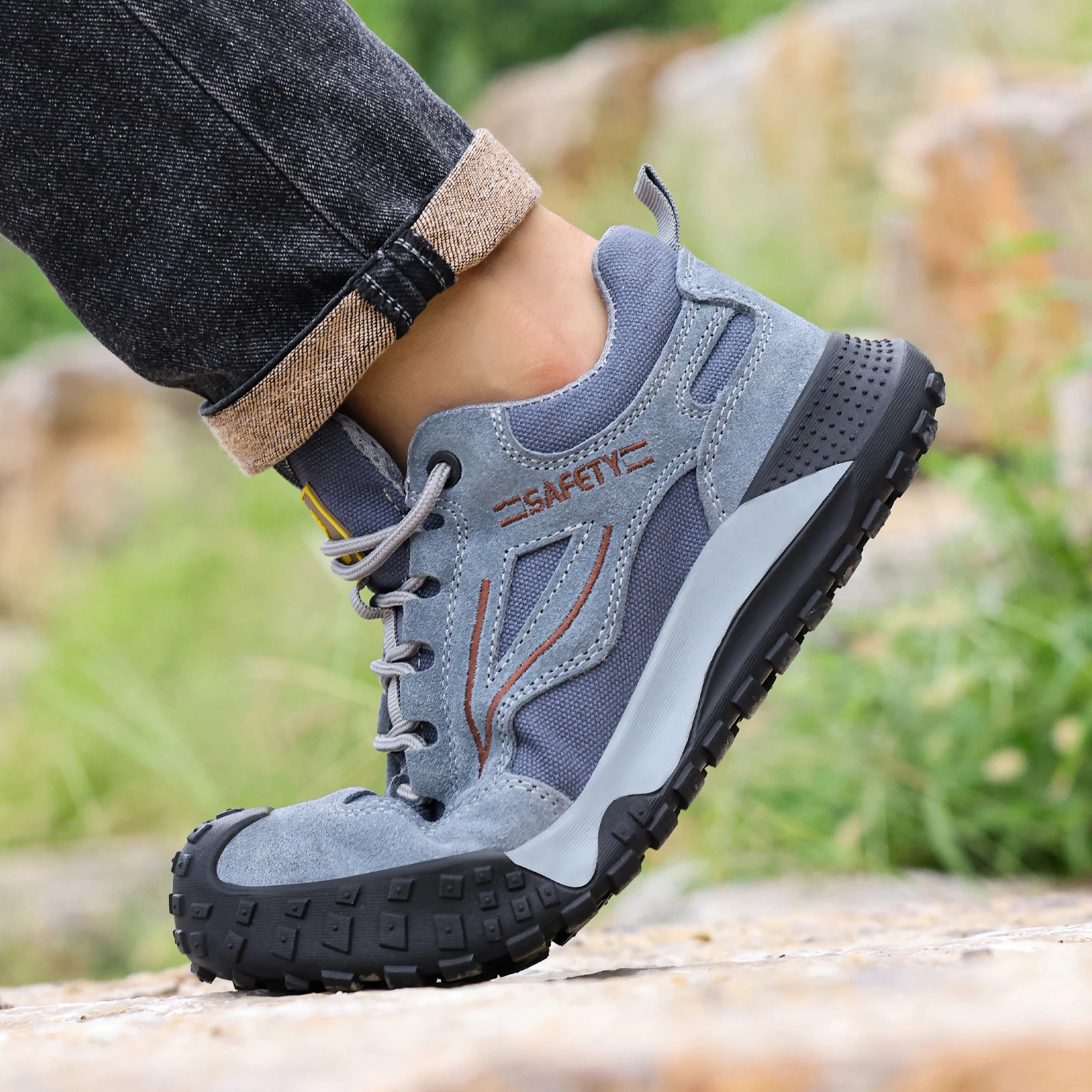 GUYISA Men's Work Shoes Anti Smash and Anti Piercing Hiking Series Low cut Four Seasons Wearable Rubber Bottom Wear resistant Sp