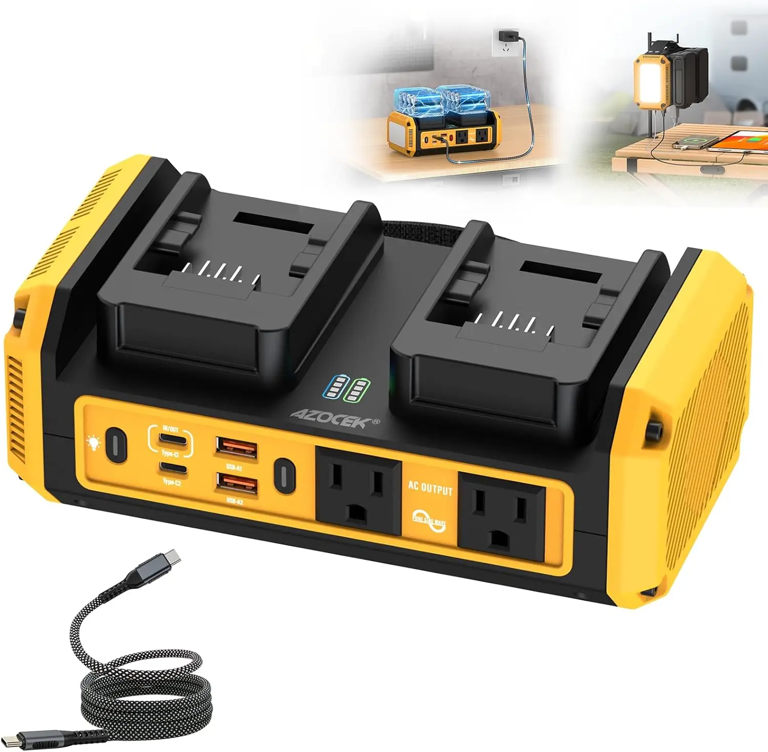 

350W Power Inverter Pure Sine Wave Compatible with Dewalt 20V Battery (No Battery), 7A Fast Charger, Portable Power Station