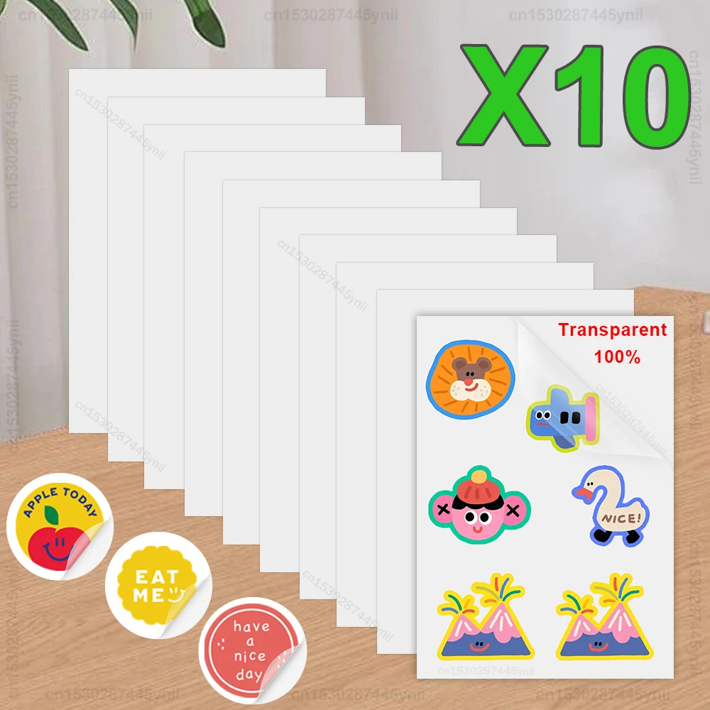 30/50/100PK 100% Transparent Printable Vinyl Sticker Paper A4 Glossy White Printing Paper DIY Label Stickers for Inkjet Printer