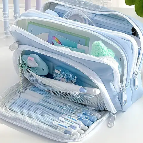 Durable Stationery Storage Bag For Students, School&Office Cute Multi Layer Pencil Case Pouch, Large Capacity Pen Case Bag,
