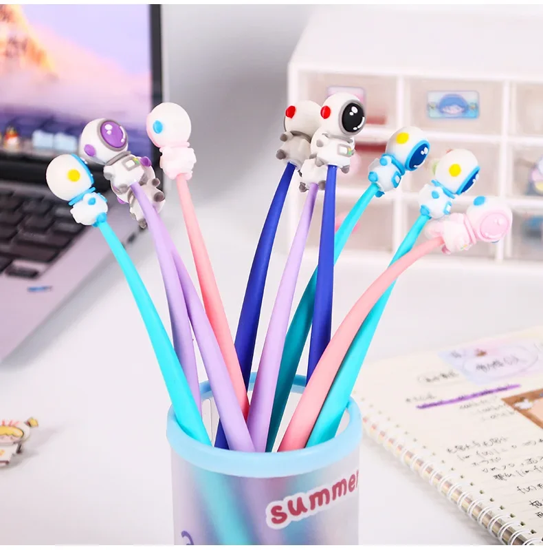 60Pcs Wholesale cartoon astronaut rocker, soft glue, soft cute pen, cute neutral pen for primary school students