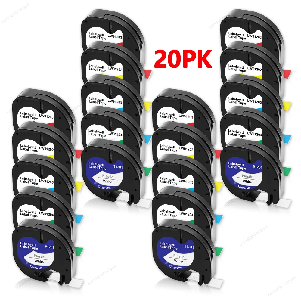 

5PK/10PK/20PK 91201 Compatible for Dymo Letratag Label Tape 91201 91331 Plastic Black on White Tape 12mm for LT100H Label Maker
