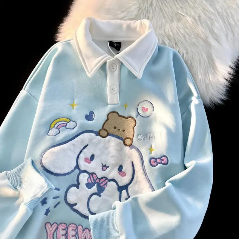 Bluza z kapturem Cinnamoroll kobieta jesienna zima zagęszczona jagnięcina pluszowa Kawaii Sanrios Anime kreskówka japoński luźny Trend bluza bluza