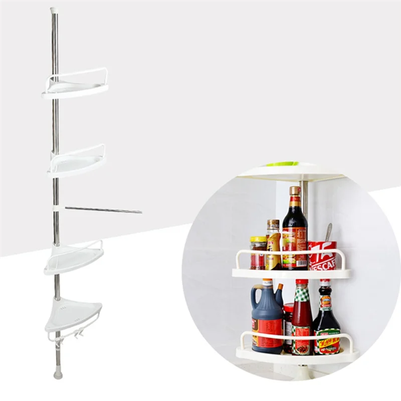 4 Tier Shower Caddy Organizer Shelf Corner Bathroom Organizer Shower Corner Stand Floor to Ceiling Tension Pole