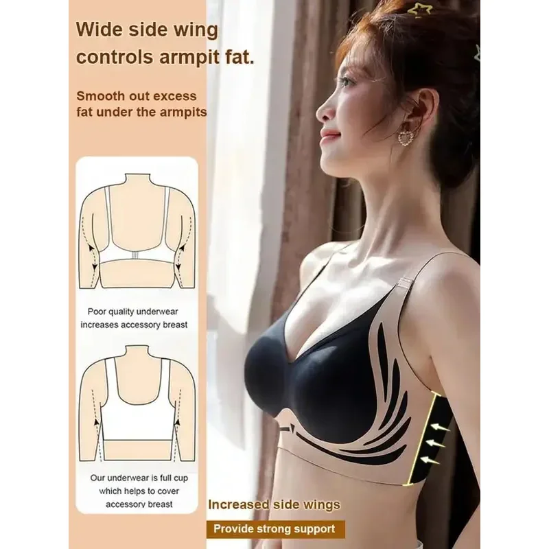 Super Gather Wireless Push-up Bra Women Gathered Up Soft Support Adjustable Underwear Anti-sagging Seamless Lift-up Bra