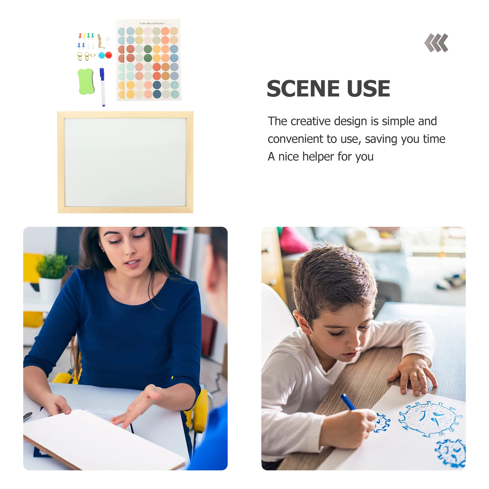 

Creative Bulletin Board 30x40cm Double Side Cork Whiteboard Wall Mountable Writable Notice Board with Dot Stickers Decorative