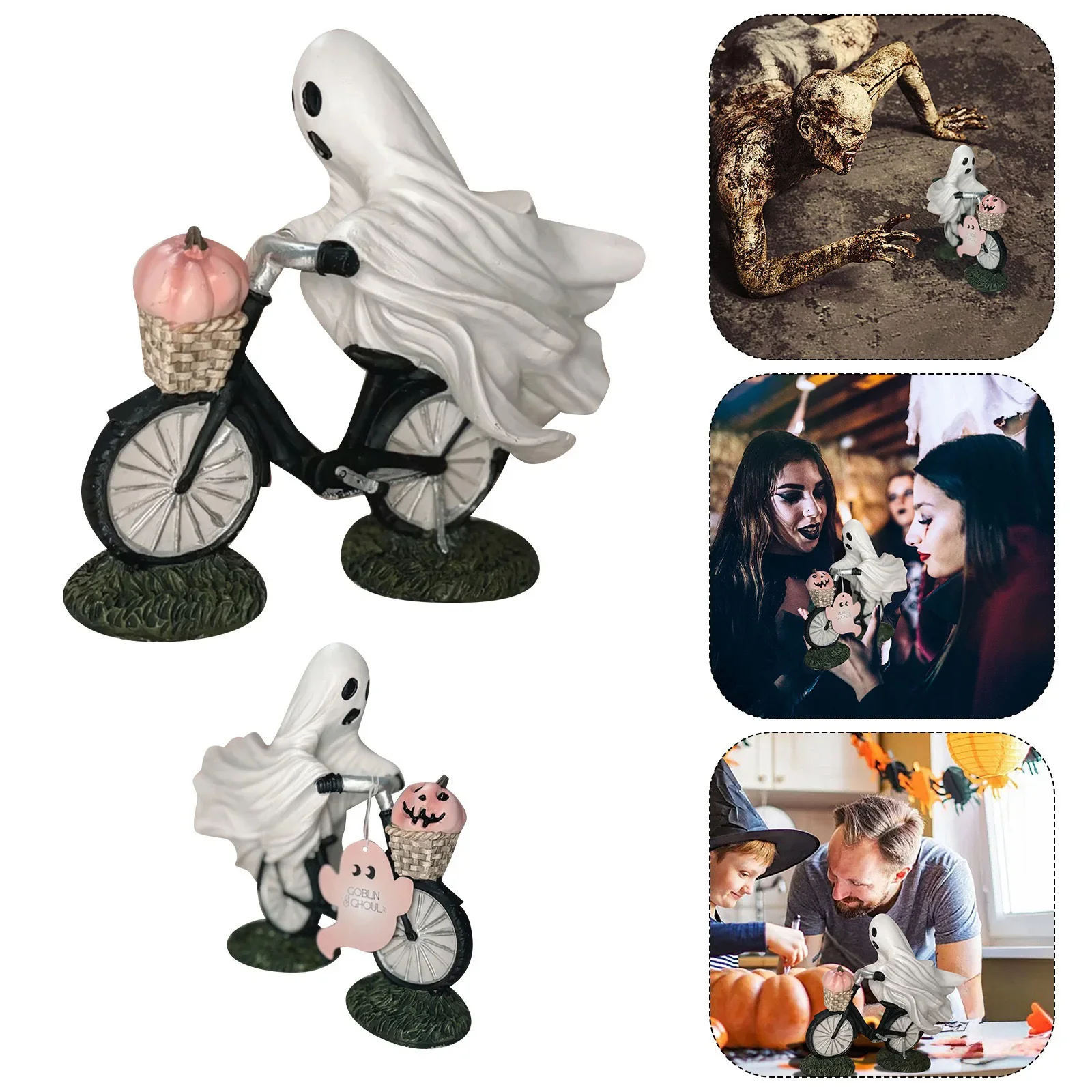 

New 2024 Creative Halloween Decoration Cute Mischievous Ghost Cycling Party Scene Home Office Desktop Decoration Ornament Gift