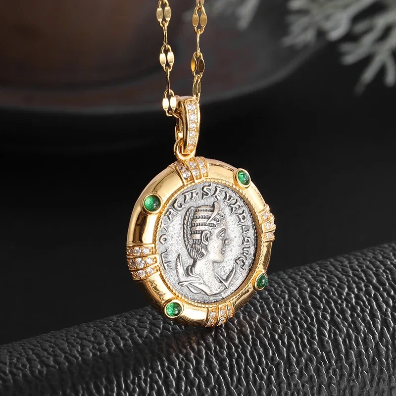 High Quality Copper Double Sided Athena Goddess Ancient Coin Pendant Necklace Women Fashion Christmas Jewelry Gift