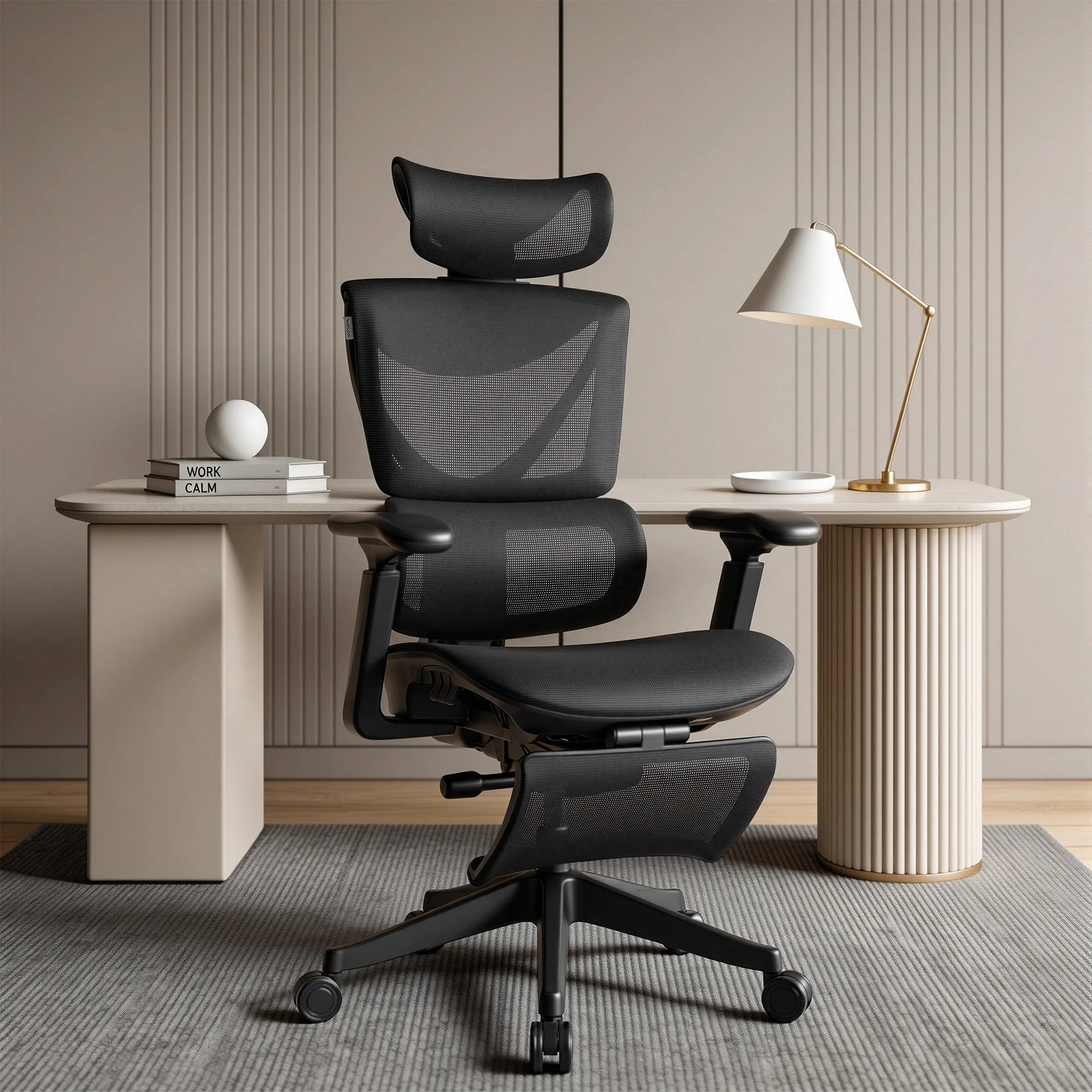 Chaise de bureau ergonomique WELAX S7 avec dossier en maille, dossier haut, support lombaire, repose-pieds, accoudoirs réglables dans 4 directions et roulettes - Chaise de bureau et de jeu confortable