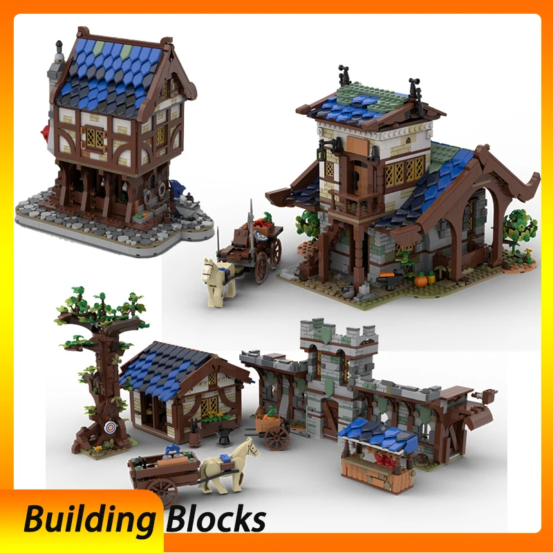 

Spot MOC-132530 medieval castle stables 73773 town market 77684 barn small particle assembly building blocks DIY toys