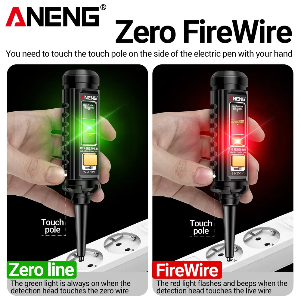 ANENG B15 Inductie Teste Pen Hoogtepunt Kleur Licht Professionele AC-spanningsdetectie Elektricien Schroevendraaier Testgereedschap