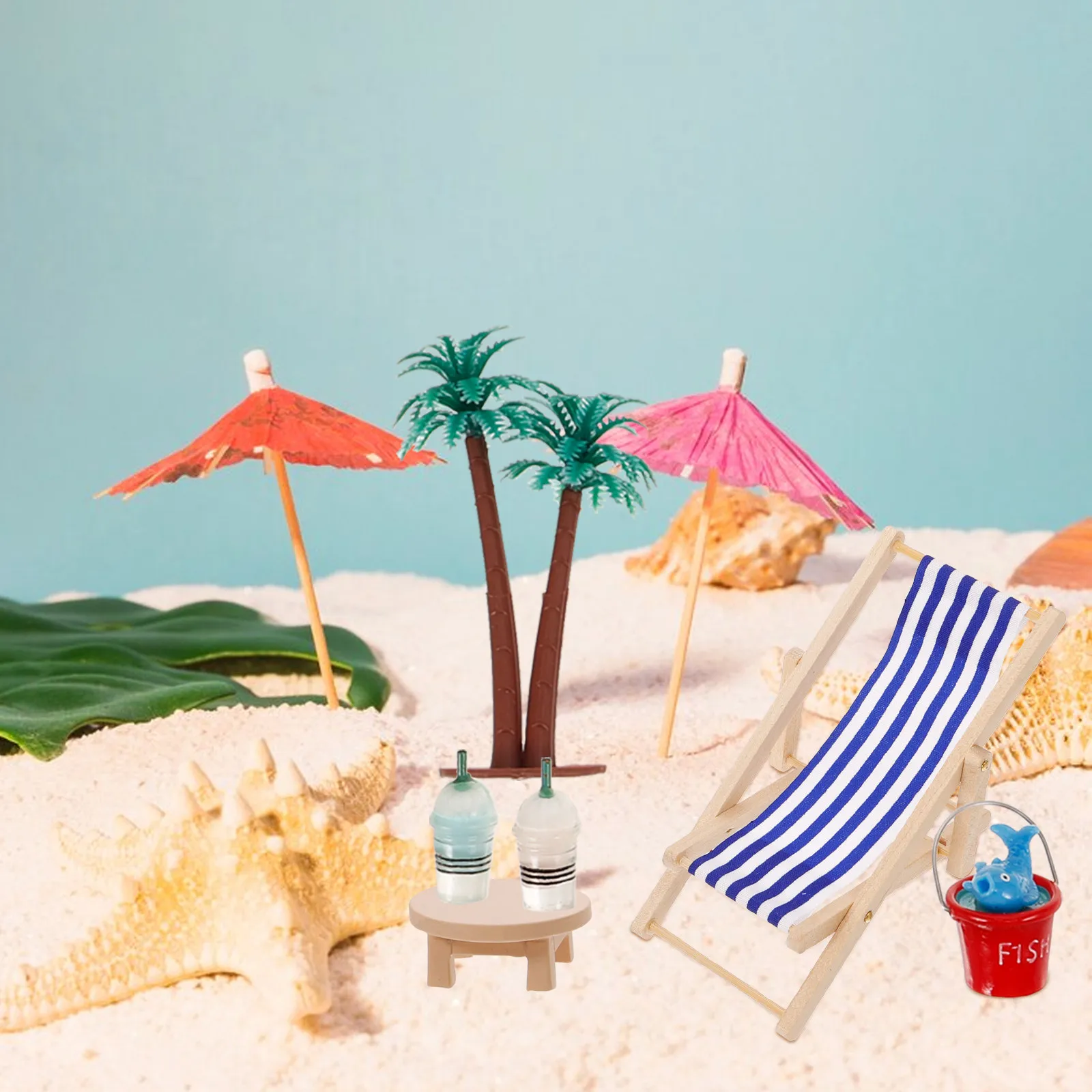 

Набор деревянных миниатюрных пляжных стульев-украшений: прочные элементы для микроландшафта, аксессуары для летних сцен в миниатюрных домиках