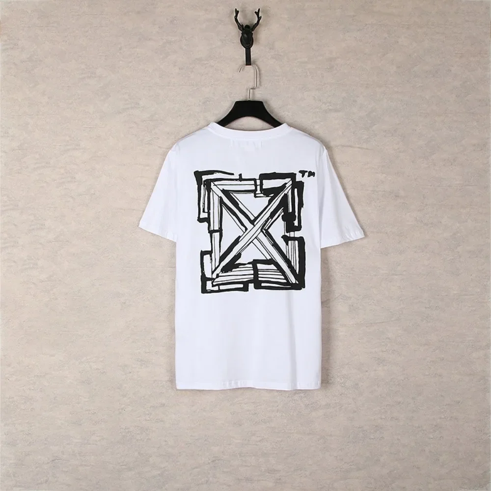 2025 Cross-border Spot High-quality Ow Offwhite Arrow Print Unisex Cotton T-shirt Short Sleeve for Men and Women