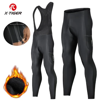 X-TIGER Pantaloni da bicicletta da uomo 5D imbottiti da strada antivento foderati in pile collant da ciclismo leggings ciclista all'aperto equitazione abbigliamento da bici invernale