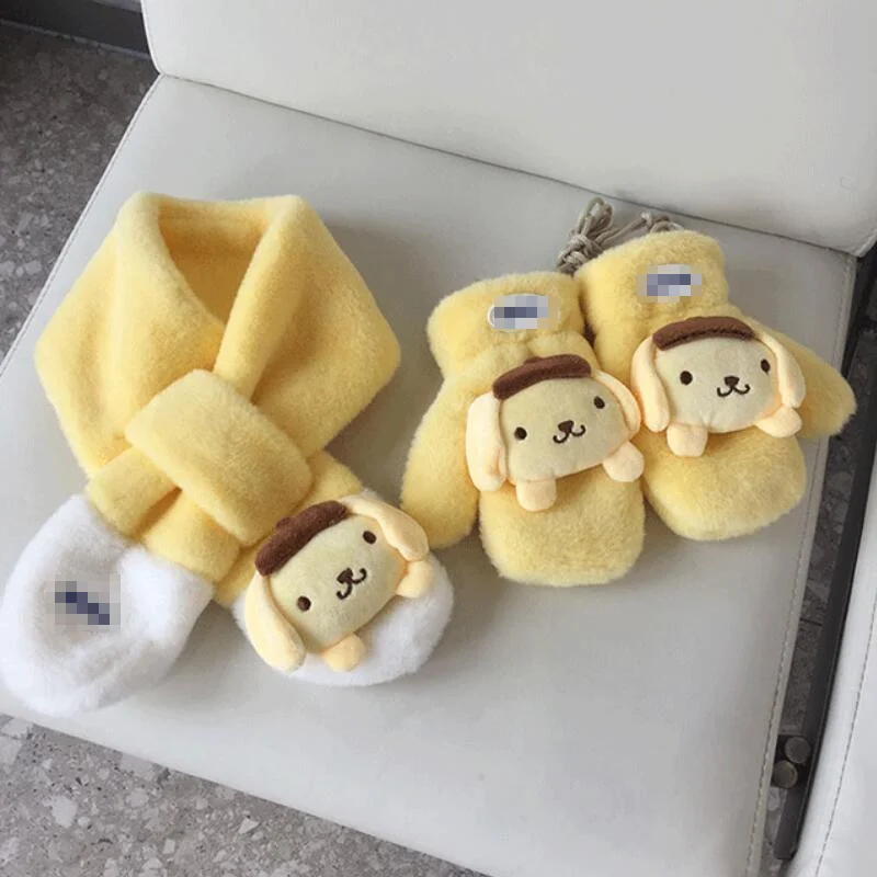 

Cinnamoroll Children's Gloves 2025 Sanrio Kuromi Autumn Winter New Korean Cute Cartoon Embroidered Scarf Thickened Warm Scarf