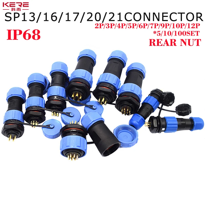 

SP13 SP16 SP17 SP20 SP21 2PIN-12PIN Panel Mount Waterproof Aviation Connectors Plug Socket IP68, Electrical Cable Wire Connector