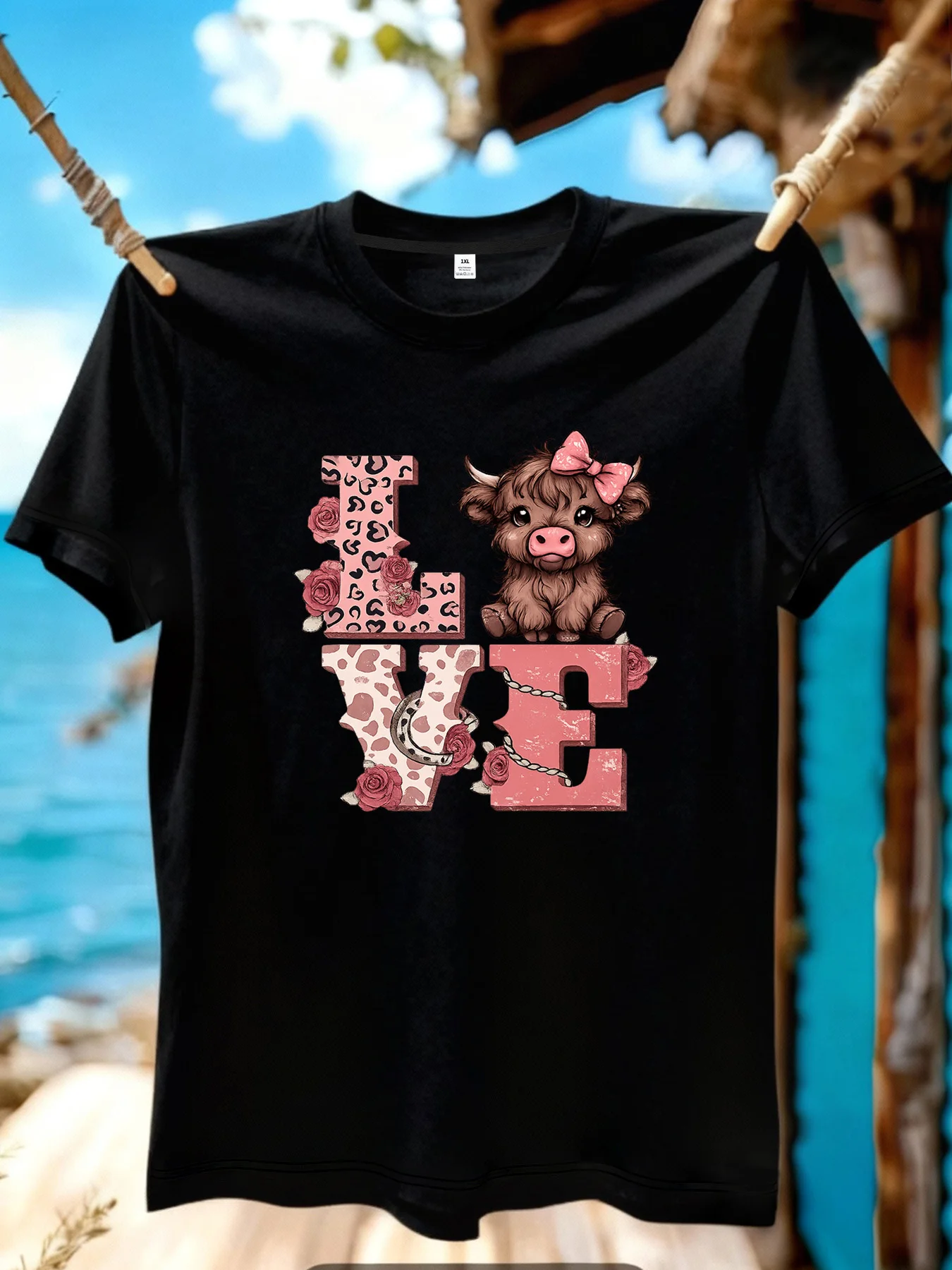

[YJ01024] Женская футболка больших размеров с принтом коровы и букв, летняя повседневная футболка с коротким рукавом, модная универсальная одежда
