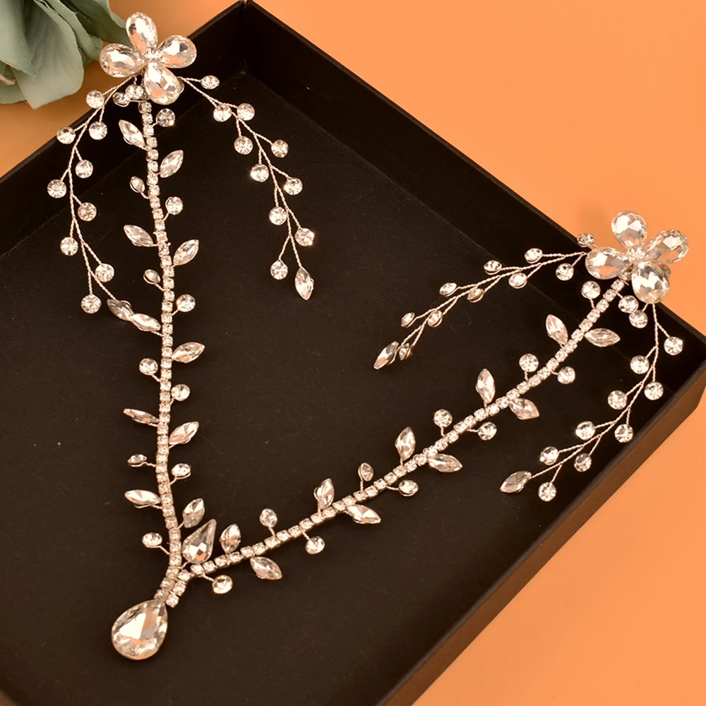 

DZ242 Simple Bridal Forehead Headband Brides Hair Accessories Party Headdress Silver Crystal Women Headwear Bridal Head Jewelry