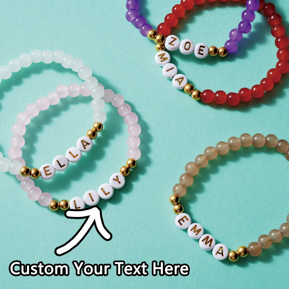 1PC Custom Bracelet - Personalized Engraved Name, Crystal Beads, Cool Touch, DIY, Laser Engraved, Ideal Daily Use Accessory & Ch