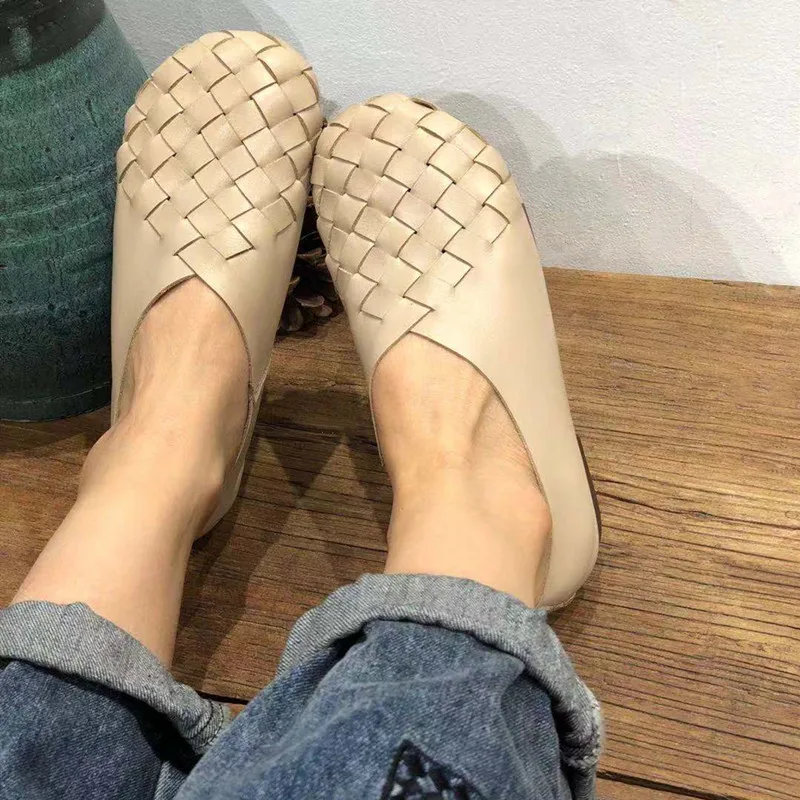 

Women Shoes Genuine Leather Women Flat Shoes Casual Loafers Slip On Women's Weave Flats Shoes Moccasins Lady Driving Shoes