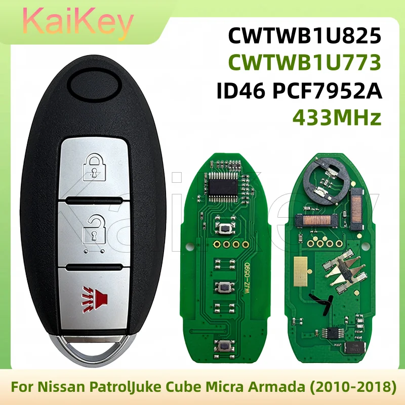 Kaikey CWTWB1U825 CWTWB1U773 Smart Remote Car Key 433MHz PCF7952A ID46 Chip For Nissan Juke Patrol Micra Cube Armada 2010-2018