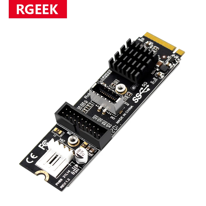 

RGEEK M.2 M Key NVME PCIe to USB 3.1 Плата расширения передней панели Карта 10 ГБ TYPE-E + 5 ГБ 20 контактов 2-портовый адаптер USB3.0 Hub Riser