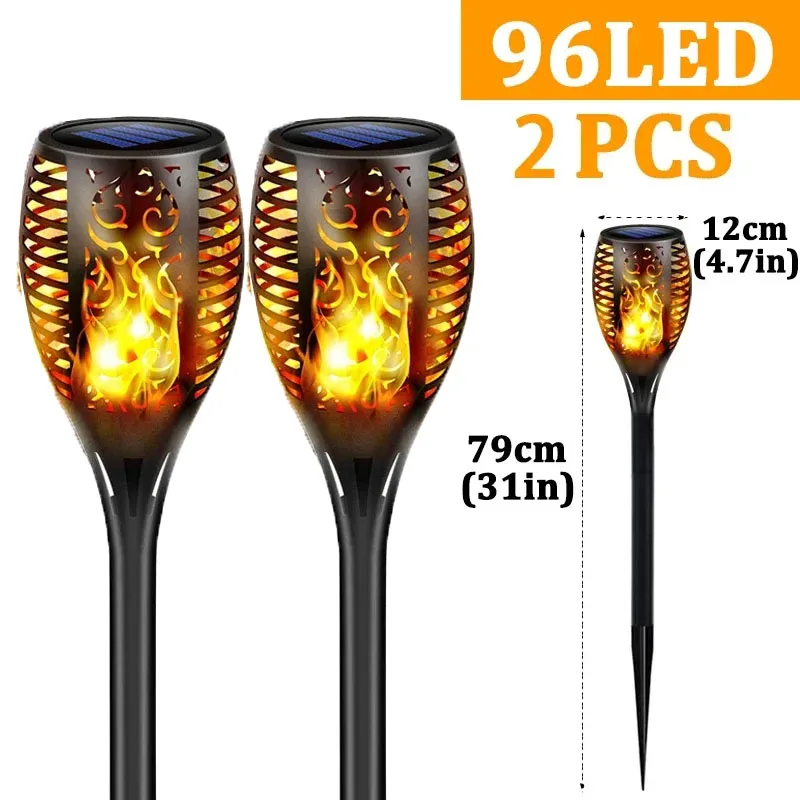 96LED buitenlamp op zonne-energie, waterdicht, tuinterras, flikkerende dansende vlamlamp, gazonverlichting