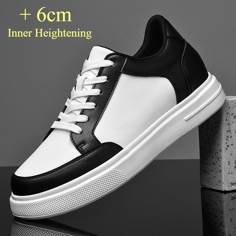

Black Men's Sneakers Men Elevator Shoes Height Increasing Shoes for Man Insoles 6CM Hidden Heels Sport Couple White Shoes 36-45