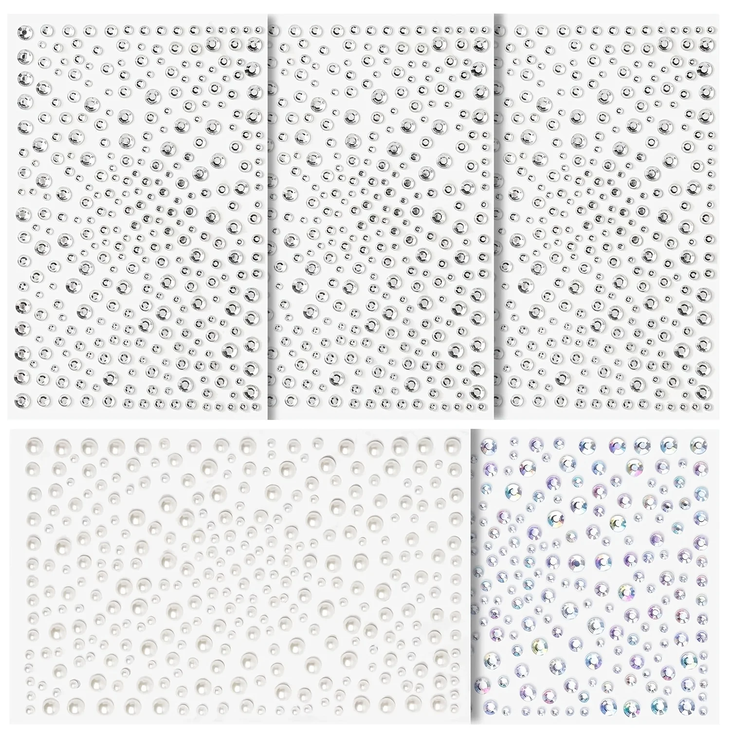 5 Sheets Self-Adhesive Facial Rhinestones And Makeup Pearls Suitable for Face Eyes Hair Body Nails And Home Decor
