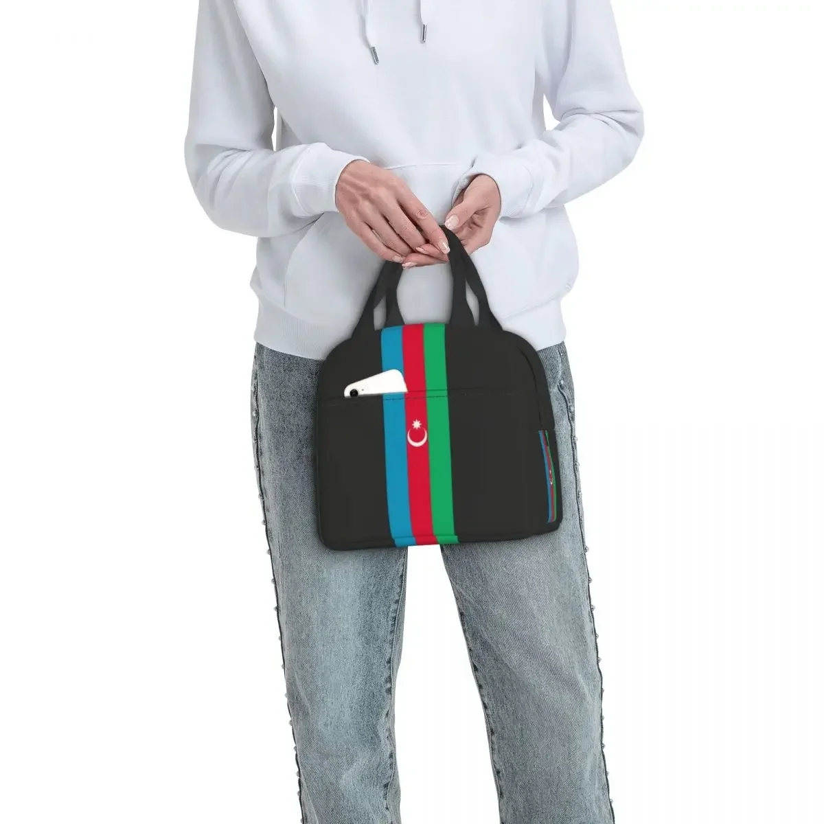 Custom Azerbaijan Stripe Flag Insulated Lunch Tote Bag for Women Resuable Cooler Thermal Food Lunch Box Outdoor Camping Travel