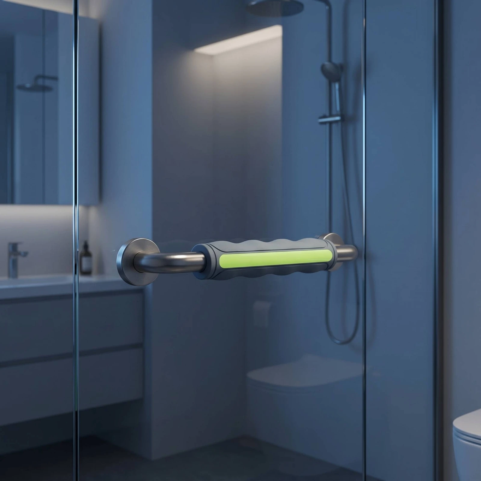 Grab Bar Cover Non-Slip Silicone Sleeve with Luminous Strip Handle Sleeve Safety Wet Conditions for Elderly, Bathroom, Shower