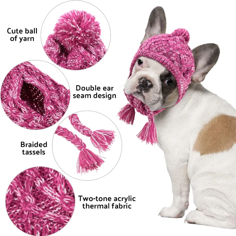 Polar Pom Pom Hat Warm Pet Dog Winter Knitted Hat Hats For Small Dogs Winter Dog Hat With Ear Holes And Long Tassel