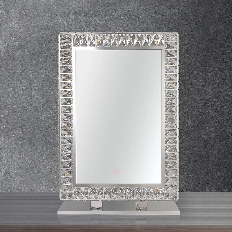 Rectangle Led Crushed Diamond Mirror Wall Crystal Salon Mirror With Led Lights And Crystal